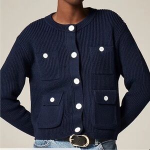 NWT J Crew Navy Blue Four Pocket Button-Up Women's Sweater Size S